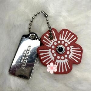 1" COACH Silver Tea Rose Flower Floral Bag Charm Hang Tag